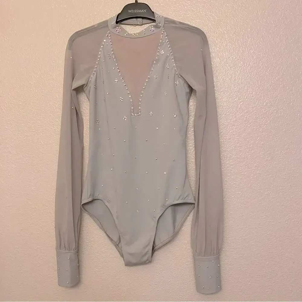 Weissman solo custom Dance costume gray Long Poet Sleeve Leotard MT11817 SA